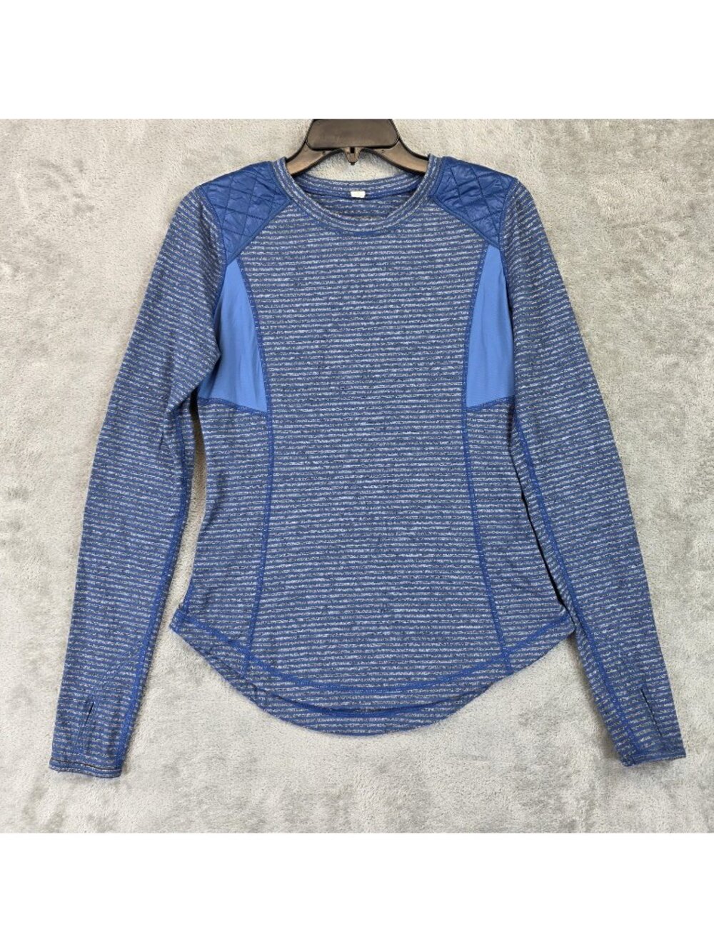 Lululemon Ice Queen Shirt Womens 6 Blue Striped Quilted Long Sleeve Athletic